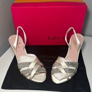 Kate Spade Cream and Silver Glitter Heels- Sasha Ivory